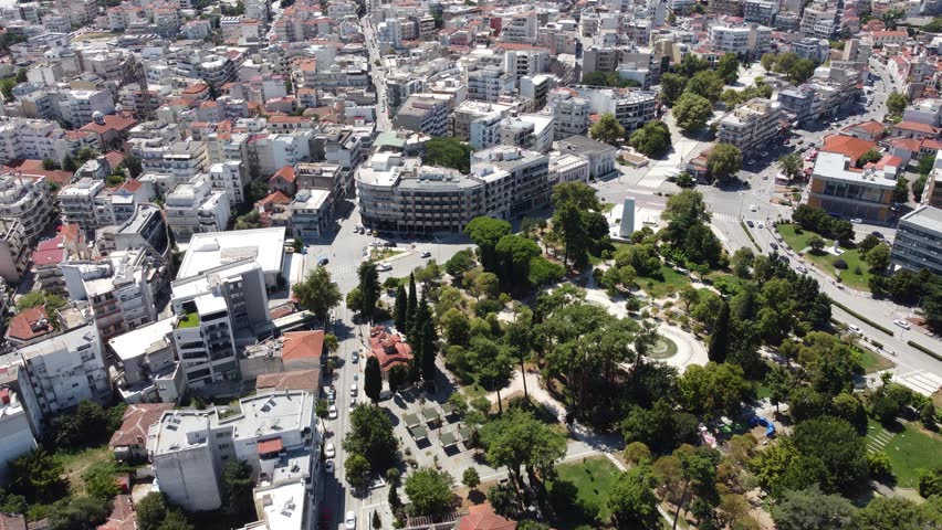 Greece Komotini city square aerial shot