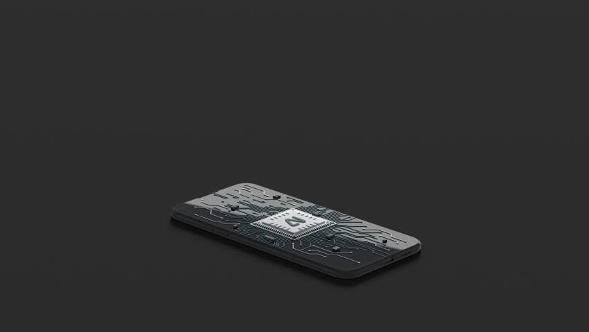 Black phone artificial intelligence hologram updating process, looped switch, 4k, 3d rendering. Animated neuron loading or system setup, dark background. Intellect network. 3D Illustration Royalty-Free Stock Footage #1107139343