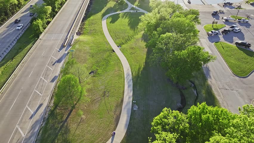 Flyover of small park on the edge of Lake Ray Hubbard in Rockwall, Texas.