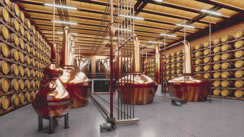 Copper Whiskey Vats In Whiskey Distillery Royalty-Free Stock Footage #1107147101