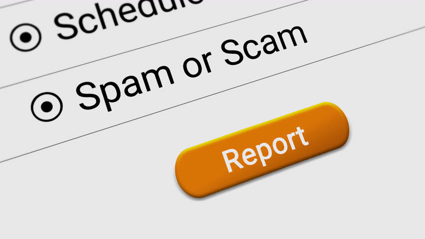 Mouse Cursor Clicking Report Spam or Scam Button and Reported. Spam Report animation.