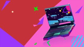 Animation video about laptop gaming on abstract background