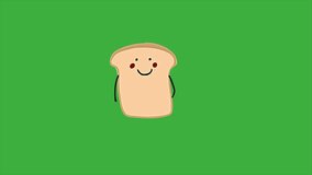 Animation loop video food cartoon bread on green screen background, remove green background use software editing what you using