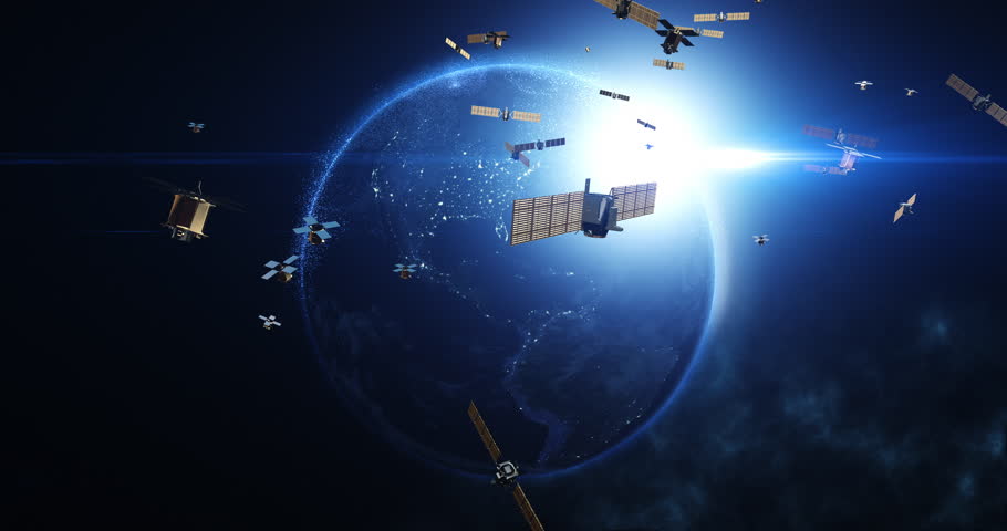 Advancing Telecommunication and High-Speed Internet. Satellites Flying Around Earth. Industry And Technology Related 3D Animation. Royalty-Free Stock Footage #1107156047