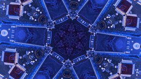 Close up, kaleidoscope microchips in alarming flashing lights. Circuit board. Digital microcircuits abstract background. - Powered by Shutterstock - Get 15% off with code: PIKWIZARD15