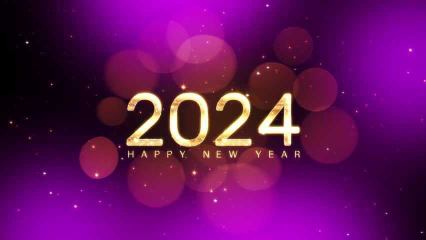 2024 Happy New year text effect beautiful Cinematic Title Trailer animation golden shine flickering text with firework on purple bokeh background.  | Shutterstock HD Video #1107158989