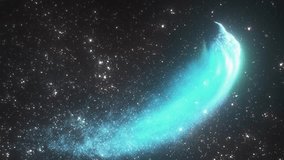 A blue space comet with a blue tail. High quality 4k footage