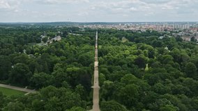 Drone shot of Sanssouci Park surrounding Sanssouci Palace in Potsdam, Germany