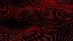 Red digital dots form waves against a black abstract background. Futuristic, Modern, Digital, abstract, and technology dots on a wave background Dot pattern with a halftone effect. Half-tone fade back