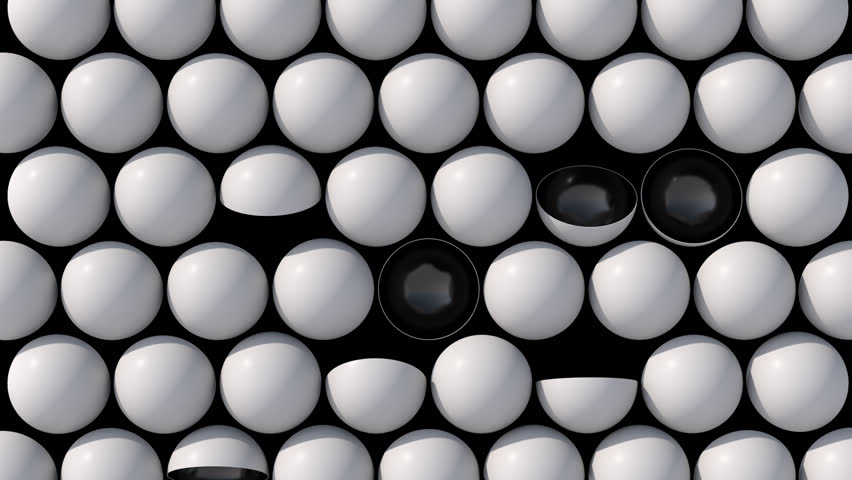 Group of black and white hemispheres. Abstract animation, 3d render. Royalty-Free Stock Footage #1107171053