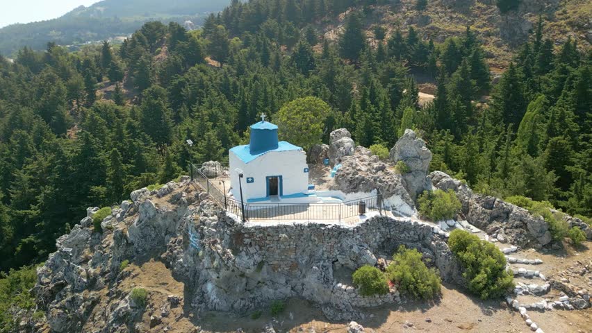 Aerial Drone View Of Agios Ioannis Theologos Church In Kos Island, Greece.