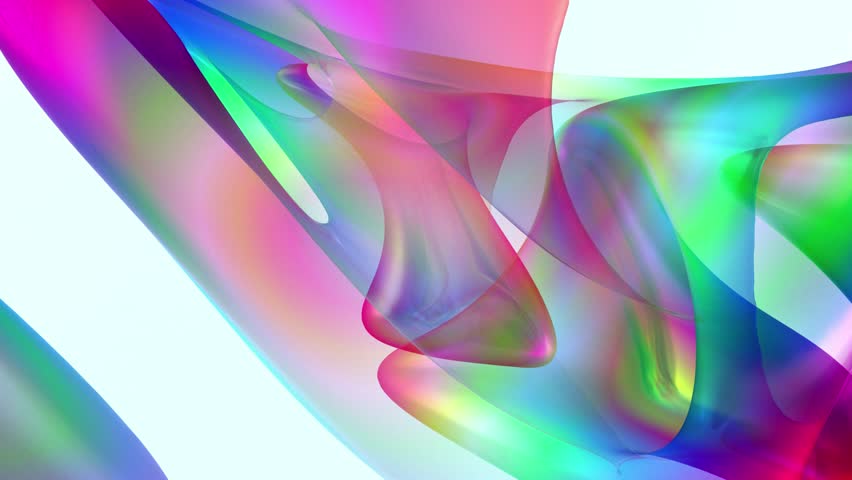 3d render video animation 3d background with part of surreal blossom flower in deformation process in curve wavy smooth and soft lines forms in blue red purple yellow green gradient color on white