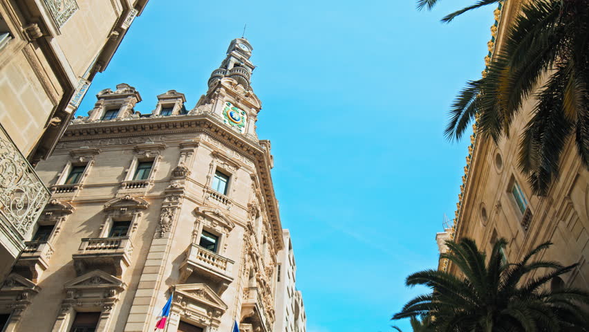Beautiful old historical buildings of Toulon, France. Architecture and art in the south of France.