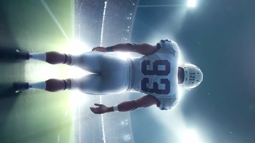 Animation of American Football Player Seen from the Back, in a Bright and Crowded Stadium"
