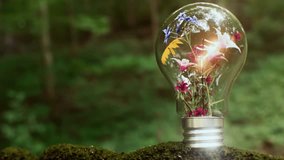 Animation of flowers blooming inside a glowing bulb, Symbolizing green alternative energy, eco-friendly power, sustainability, efficiency, and renewability - Powered by Shutterstock - Get 15% off with code: PIKWIZARD15