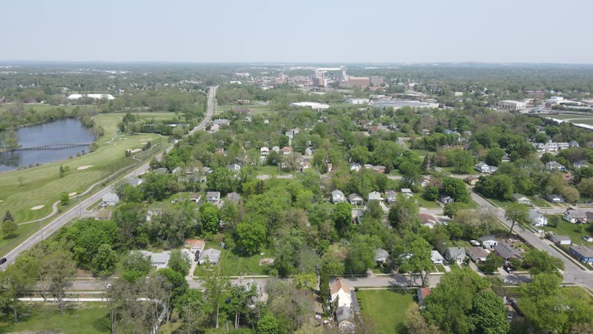 Aerial view of the city of Pontiac Michigan, aerial drone view