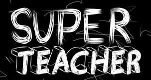 Super Teacher word animation of old chaotic film strip with grunge effect. Busy destroyed TV, video surface, vintage screen white scratches, cuts, dust and smudges.