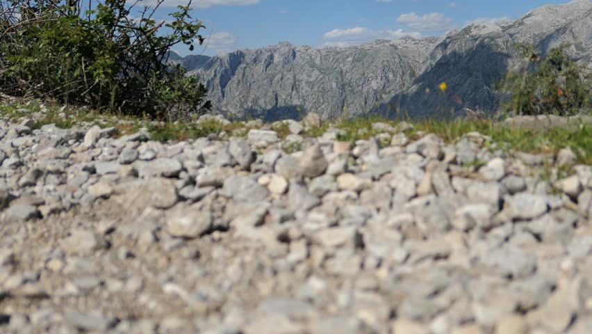 Mountain view, sea and cruise ship, establishing shot, Kotor, Montenegro