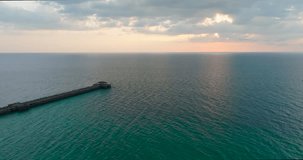 Aerial video sea at sunset