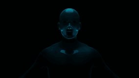 An information virus infiltrates a person. Red digital blocks and a blue avatar on a black background. - Powered by Shutterstock - Get 15% off with code: PIKWIZARD15