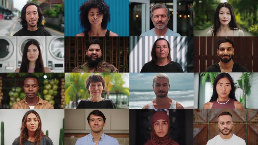Portraits of Happy People Looking at Camera in One Footage. Beautiful Faces of Young Women and Adult Men in Series Footage. Great Collection of Optimistic Multicultural Inspiration and Community Unity | Shutterstock HD Video #1107199985