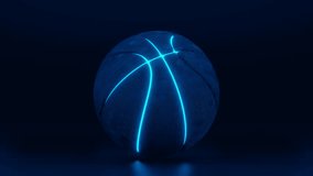 3D abstract animation of rotation dark blue basketball ball with blue neon lines on dark background. - Powered by Shutterstock - Get 15% off with code: PIKWIZARD15