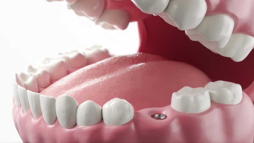 Closeup white tooth and gum with Dental implant , Human Teeth for Medical Concept, 3d Animation. Royalty-Free Stock Footage #1107209665