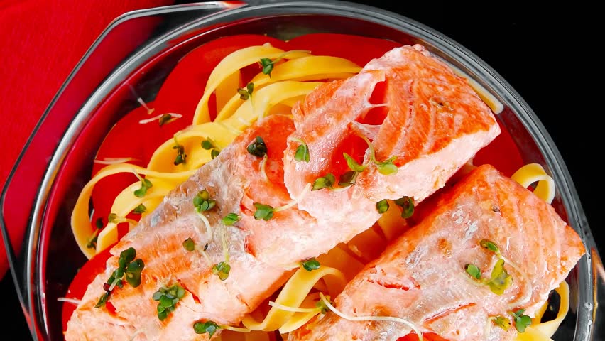 Fresh Fried Natural Pink Salmon Stock Footage Video (100% Royalty-free