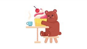 Kawaii bear hugging cupcake cartoon animation. Funny brown bear loves dessert 4K video motion graphic. Playful mascot. Anime kawaii animal 2D color animated character isolated on white background - Powered by Shutterstock - Get 15% off with code: PIKWIZARD15