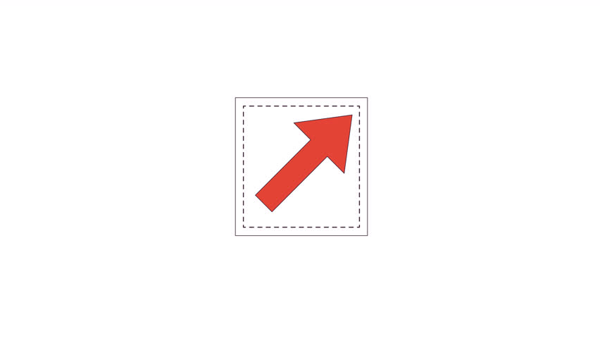 Diagonal arrow pointing line 2D object animation. Resize, extend window flat color cartoon 4K video, alpha channel. Direction. Warning sign. Scalable symbol animated element on white background