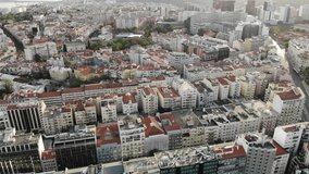 Panoramic aerial view to Lisboa Portugal city. Aerial drone view. Flying over. . High quality 4k footage