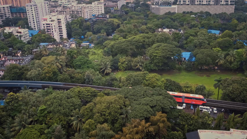 Monorail passing through suburbs in Mumbai, Developing India Concept Royalty-Free Stock Footage #1107215573