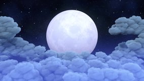 Animation of flight over clouds in the night moonlight. Mysterious starry sky with full glowing moon and night clouds. - Powered by Shutterstock - Get 15% off with code: PIKWIZARD15