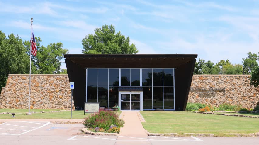 Oklahoma, AUG 3 2023 - Sunny exterior view of the Pioneer Woman Museum