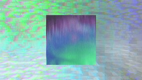 An abstract iridescent glitch art motion graphic background.