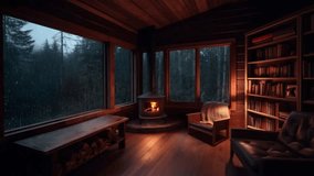 Cozy Cabin with Fireplace, Rain and Beautiful Forest View - Powered by Shutterstock - Get 15% off with code: PIKWIZARD15