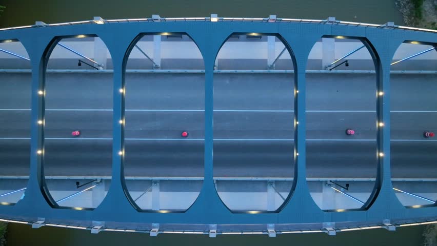 Aerial video slow spin over the Dr Martin Luther King Jr Memorial Bridge at dusk