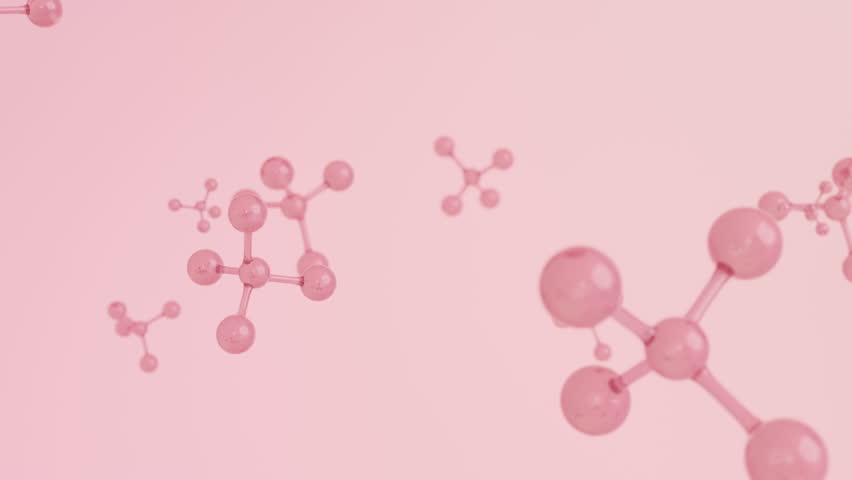 Pink Molecules and bubble for Collagen ingredient product concept. 3D rendering. Royalty-Free Stock Footage #1107236243
