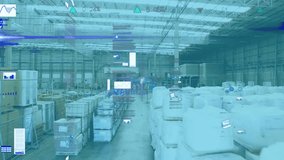 Animation of statistical data processing against aerial view of a warehouse. Global networking and logistics business technology concept - Powered by Shutterstock - Get 15% off with code: PIKWIZARD15
