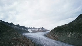 glacier in switzerland Rhonegletscher, glacier tainier, top view, global warming