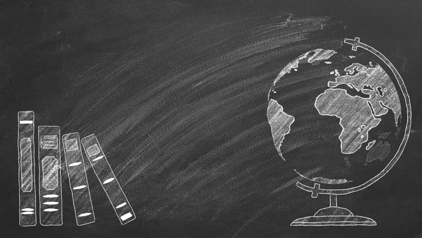 Hand drawn and animated Back to School 2023 text on blackboard. Rotating globe and school books are drawn with chalk. Royalty-Free Stock Footage #1107246419