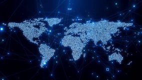 Map World Transformation Technology Futuristic. 3D rendering. This work is world map transformation and plexus on a dark background. - Powered by Shutterstock - Get 15% off with code: PIKWIZARD15