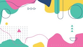 Animated abstract looping background with multicolored liquid shapes in memphis style.