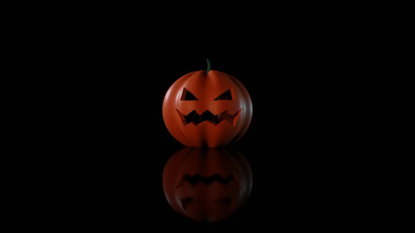 Halloween Pumpkin glows on black background. Traditional Halloween symbol. Jack-O-Lantern smile and scary eyes for party night. Horror Halloween concept. Seamless loop background. Greeting card Royalty-Free Stock Footage #1107247763