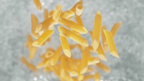 Penne Pasta Falling into Pot of Boiling Water Making a Splash in Slow Motion - Table Top View - Powered by Shutterstock - Get 15% off with code: PIKWIZARD15