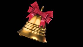 Golden bell with red ribbon ringing on alpha channel background in seamless loop. - Powered by Shutterstock - Get 15% off with code: PIKWIZARD15