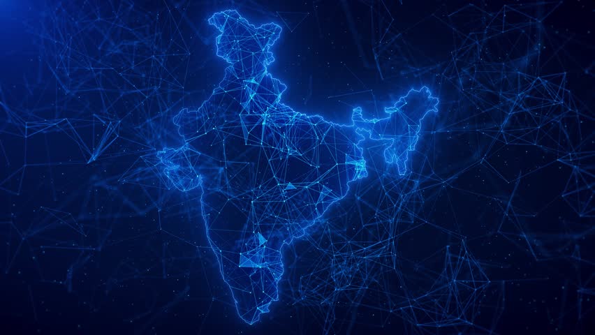 Digital India map Global Network Connections digital cyber technology map background. map network or business concept. Country data analysis map of cyber security futuristic business. 3D Illustration Royalty-Free Stock Footage #1107256207