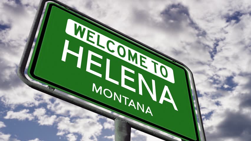 Welcome to Helena, Montana. USA City Road Sign Close Up, Realistic 3d Animation