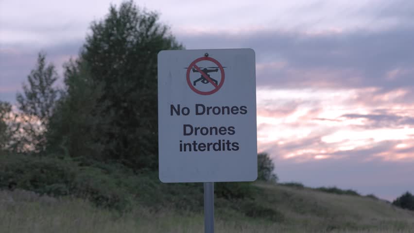 Warning 'no drone sign' near airport, prohibited, drone flight, drone law. Royalty-Free Stock Footage #1107263409