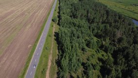 car from a bird's eye view - drone footage